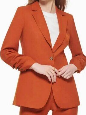 Calvin Klein Linen Blend Ruched One-Button Blazer Jacket